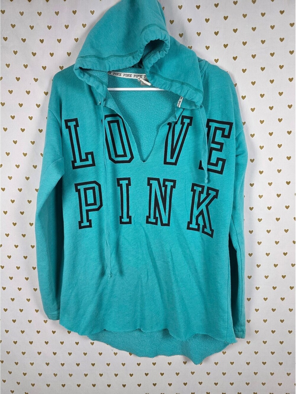 Victorias Secret Pink Love Vintage V neck Pullover Hoodie Sweater XS